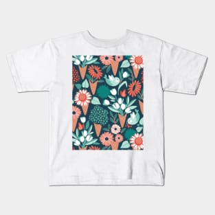 Midsummer I scream flower cones // pattern // green background green aqua and orange flowers bouquets Kids T-Shirt